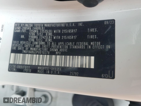 2023 Toyota Corolla Cross Hybrid S with VIN 7MUFBABG3PV010278, listed as a Copart auction lot 62003485 with 13,807 mi miles and Salvage title. Bid and sale history available at DreamBid. Image 13.