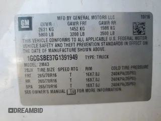 2016 Chevrolet Colorado 2WD WT with VIN 1GCGSBE37G1391949, listed as a Copart auction lot 60876865 with 186,288 mi miles and Salvage title. Bid and sale history available at DreamBid. Image 12.