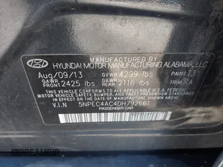 2013 Hyundai Sonata Limited with VIN 5NPEC4AC4DH792661, listed as a IAAI auction lot 42034355 with 142,125 mi miles and . Bid and sale history available at carsss.com. Image 9.