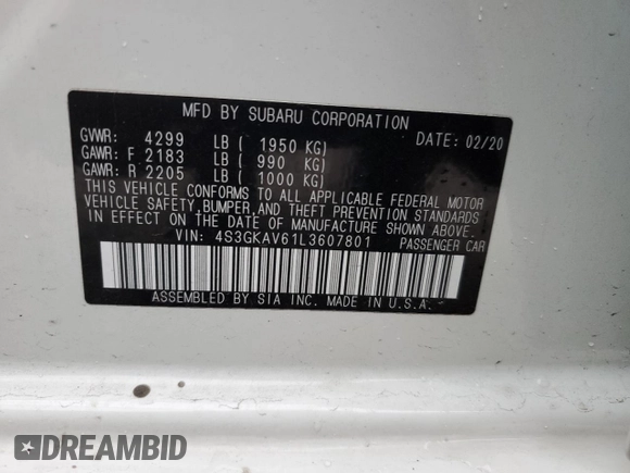 2020 Subaru Impreza Premium with VIN 4S3GKAV61L3607801, listed as a Copart auction lot 82368294 with 28,816 mi miles and Salvage title. Bid and sale history available at DreamBid. Image 12.