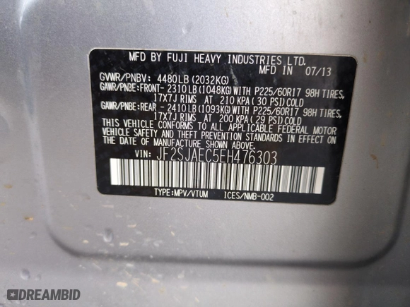 2014 Subaru Forester 2.5i Premium with VIN JF2SJAEC5EH476303, listed as a Copart auction lot 52561315 with 130,625 mi miles and Salvage Title. Bid and sale history available at carsss.com. Image 13.