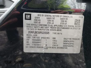 2015 Chevrolet Equinox LT with VIN 2GNFLBE39F6220325, listed as a IAAI auction lot 41922372 with 212,539 mi miles and . Bid and sale history available at DreamBid. Image 9.