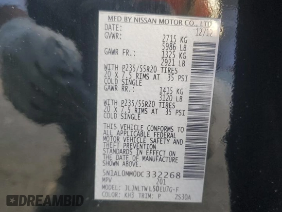 2013 Infiniti JX35 with VIN 5N1AL0MM0DC332268, listed as a Copart auction lot 48032795 with 150,219 mi miles and Salvage Title. Bid and sale history available at DreamBid. Image 15.