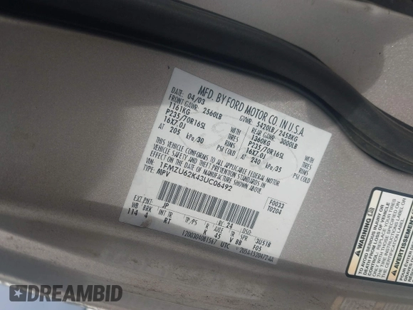 2003 Ford Explorer XLS with VIN 1FMZU62K43UC06492, listed as a IAAI auction lot 42491823 with 385,625 mi miles and . Bid and sale history available at DreamBid. Image 9.