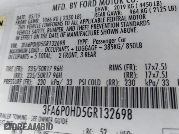 2016 Ford Fusion SE с VIN 3FA6P0HD5GR132698, выставлен на аукционе IAAI как лот 41461975 с пробегом 127 855 миль миль и . История ставок и продаж доступна на DreamBid. Изображение 9.