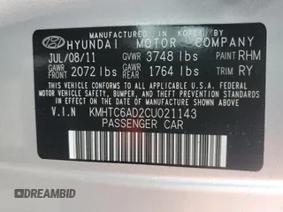 2012 Hyundai Veloster w/Red Int with VIN KMHTC6AD2CU021143, listed as a Copart auction lot 44055345 with Not provided miles and Clean title. Bid and sale history available at DreamBid. Image 12.