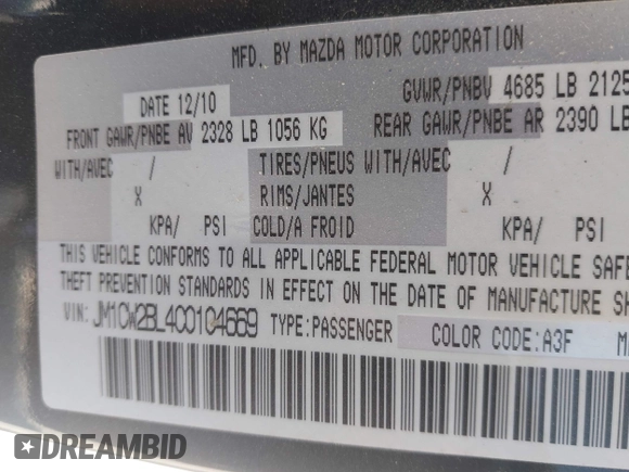 2012 Mazda 5 Sport with VIN JM1CW2BL4C0104669, listed as a IAAI auction lot 42048877 with 115,660 mi miles and . Bid and sale history available at DreamBid. Image 9.