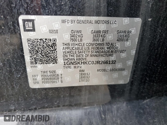 2018 Chevrolet Suburban LT with VIN 1GNSKHKC0JR266132, listed as a Copart auction lot 51337275 with 197,386 mi miles and Salvage Title. Bid and sale history available at DreamBid. Image 13.