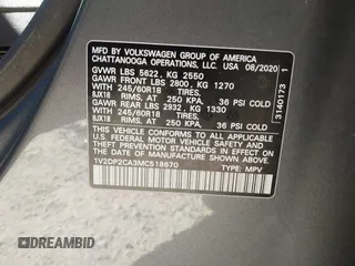 2021 Volkswagen Atlas SE z VIN 1V2DP2CA3MC518670, wystawiony jako IAAI lot #41860811 z przebiegiem 69 270 mil mil oraz . Historia ofert i sprzedaży dostępna na DreamBid. Obrazek 9.