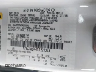 2016 Ford Fusion S with VIN 3FA6P0G74GR221383, listed as a IAAI auction lot 42442456 with 109,144 mi miles and . Bid and sale history available at DreamBid. Image 9.