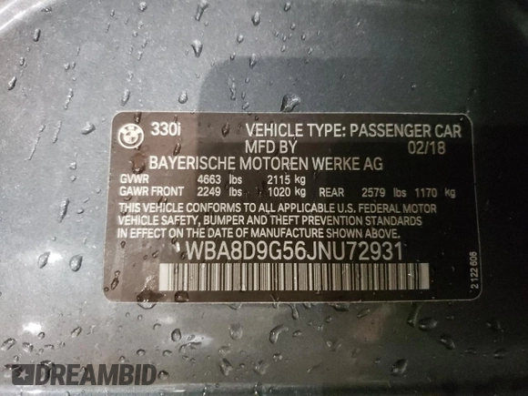 2018 BMW 3 Series 330i xDrive with VIN WBA8D9G56JNU72931, listed as a Copart auction lot 51240175 with 74,130 mi miles and Salvage Title. Bid and sale history available at carsss.com. Image 13.