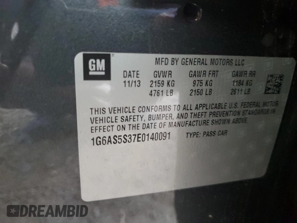 2014 Cadillac CTS Performance RWD with VIN 1G6AS5S37E0140091, listed as a Copart auction lot 60694094 with 130,587 mi miles and Salvage Title. Bid and sale history available at DreamBid. Image 12.