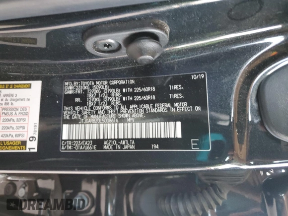 2020 Lexus NX 300 with VIN JTJGARBZ0L5008616, listed as a Copart auction lot 53568655 with 59,370 mi miles and Salvage title. Bid and sale history available at DreamBid. Image 13.
