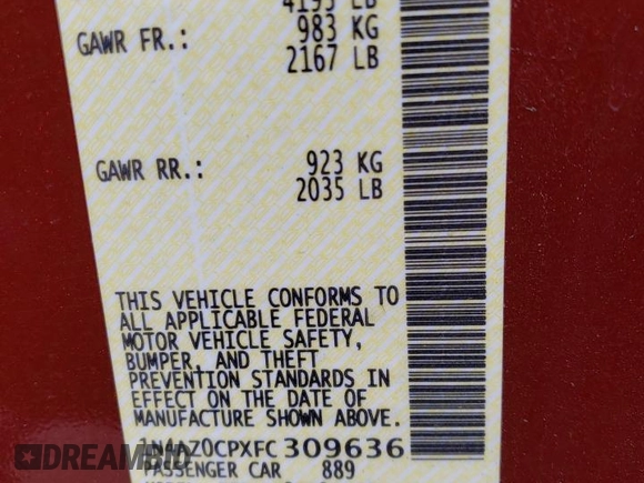 2015 Nissan LEAF SV with VIN 1N4AZ0CPXFC309636, listed as a Copart auction lot 57263473 with 0 mi miles. Bid and sale history available at carsss.com. Image 15.