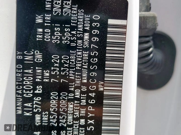 2025 Kia Telluride S with VIN 5XYP64GC9SG579930, listed as a Copart auction lot 57590885 with 4,438 mi miles and Salvage title. Bid and sale history available at DreamBid. Image 13.