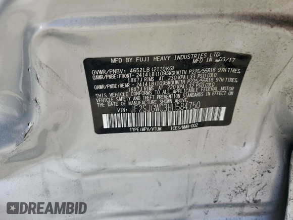 2017 Subaru Forester Touring с VIN JF2SJGWC3HH584750, выставлен на аукционе Copart как лот 54520155 с пробегом 96 839 миль миль и Списание • Salvage title. История ставок и продаж доступна на DreamBid. Изображение 12.