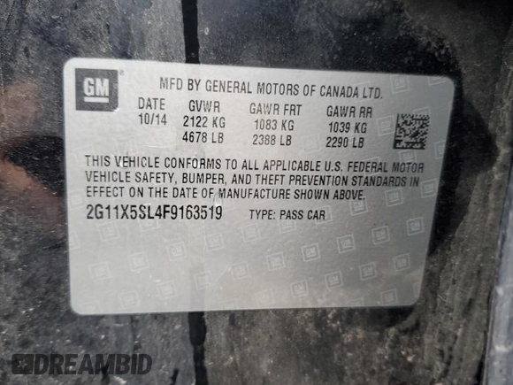 2015 Chevrolet Impala LS with VIN 2G11X5SL4F9163519, listed as a Copart auction lot 58365725 with 133,471 mi miles and Salvage title. Bid and sale history available at DreamBid. Image 12.