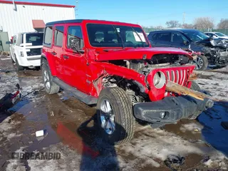 2019 Jeep Wrangler Unlimited Sahara with VIN 1C4HJXENXKW622151, listed as a IAAI auction lot 41331718 with 71,279 mi miles and . Bid and sale history available at DreamBid. Image 1.