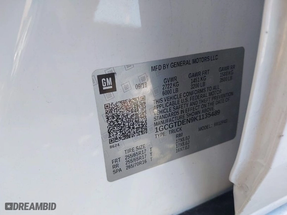 2019 Chevrolet Colorado 4WD Z71 with VIN 1GCGTDEN9K1135489, listed as a IAAI auction lot 41752283 with 180,854 mi miles. Bid and sale history available at carsss.com. Image 9.