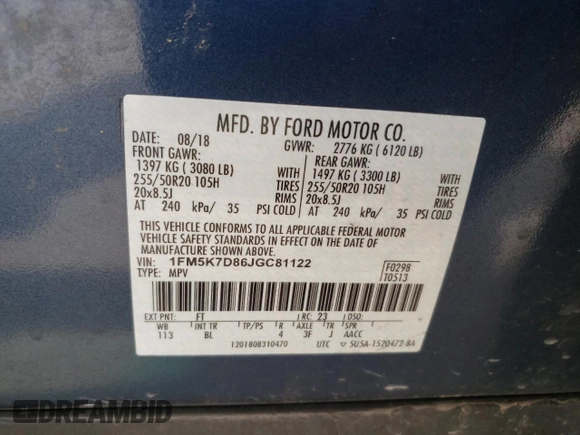 2018 Ford Explorer XLT с VIN 1FM5K7D86JGC81122, выставлен на аукционе Copart как лот 60040195 с пробегом 94 727 миль миль и Чистый • Clean title. История ставок и продаж доступна на DreamBid. Изображение 13.