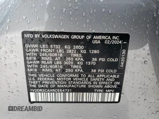 2024 Volkswagen Atlas SE с VIN 1V2DR2CAXRC554731, выставлен на аукционе Copart как лот 51911135 с пробегом 15 953 миль миль и Списание • Salvage title. История ставок и продаж доступна на DreamBid. Изображение 12.