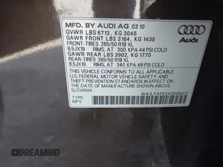 2010 Audi Q7 Premium Plus with VIN WA1LYAFE2AD006417, listed as a IAAI auction lot 41312214 with 122,281 mi miles and . Bid and sale history available at DreamBid. Image 9.