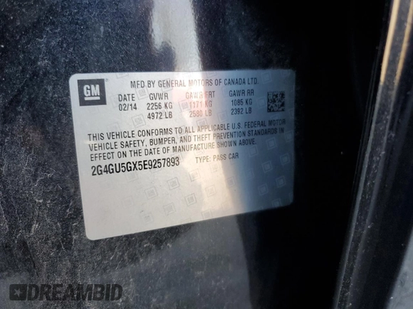 2014 Buick Regal GS with VIN 2G4GU5GX5E9257893, listed as a Copart auction lot 49737655 with 155,541 mi miles and Salvage Title. Bid and sale history available at DreamBid. Image 12.