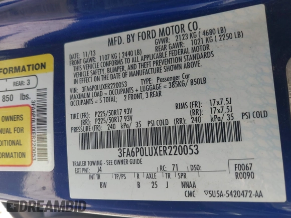 2014 Ford Fusion SE Hybrid with VIN 3FA6P0LUXER220053, listed as a IAAI auction lot 42229079 with 187,199 mi miles and . Bid and sale history available at DreamBid. Image 9.