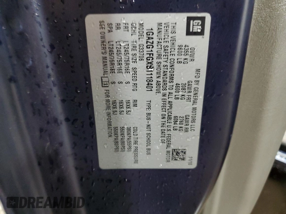2011 Chevrolet Express Passenger 1LT with VIN 1GAZG1FGXB1118401, listed as a Copart auction lot 61633484 with 92,133 mi miles and Salvage title. Bid and sale history available at DreamBid. Image 13.