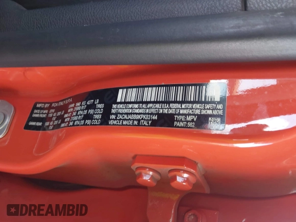 2019 Jeep Renegade Latitude with VIN ZACNJABB9KPK83144, listed as a IAAI auction lot 42409415 with 191,327 mi miles and . Bid and sale history available at DreamBid. Image 9.