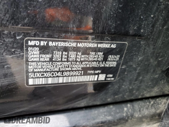 2020 BMW X7 M50i z VIN 5UXCX6C04L9B99921, wystawiony jako Copart lot #56665755 z przebiegiem 63 328 mil mil oraz Szkoda całkowita • Salvage title. Historia ofert i sprzedaży dostępna na DreamBid. Obrazek 14.