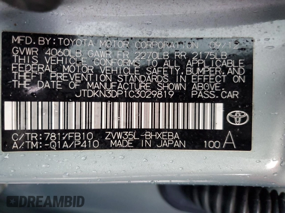 2012 Toyota Prius z VIN JTDKN3DP1C3029819, wystawiony jako Copart lot #56857215 z przebiegiem 166 571 mil mil oraz Szkoda całkowita • Salvage title. Historia ofert i sprzedaży dostępna na DreamBid. Obrazek 13.