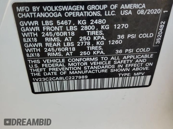 2020 Volkswagen Atlas SE with VIN 1V23C2CA8LC227989, listed as a Copart auction lot 78435574 with 122,537 mi miles and Salvage title. Bid and sale history available at DreamBid. Image 14.