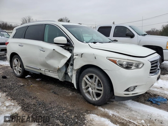 2013 Infiniti JX35 with VIN 5N1AL0MM5DC317507, listed as a Copart auction lot 45091675 with 116,861 mi miles and Salvage Title. Bid and sale history available at DreamBid. Image 4.
