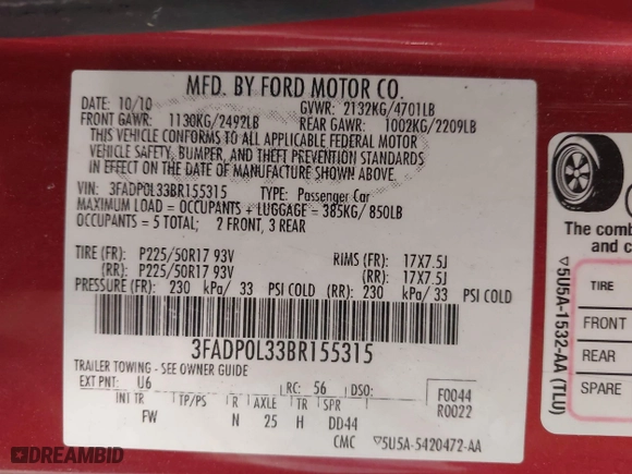 2011 Ford Fusion Hybrid with VIN 3FADP0L33BR155315, listed as a IAAI auction lot 41871715 with 197,345 mi miles. Bid and sale history available at carsss.com. Image 9.