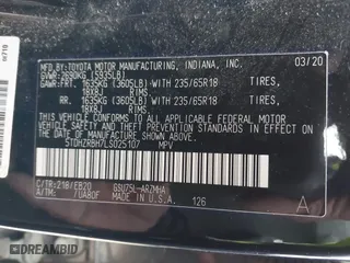 2020 Toyota Highlander XLE with VIN 5TDHZRBH7LS025107, listed as a IAAI auction lot 41236242 with 68,646 mi miles. Bid and sale history available at carsss.com. Image 9.