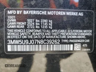 2022 BMW 3 Series M340i xDrive with VIN 3MW5U9J07N8C39262, listed as a Copart auction lot 80432904 with 36,104 mi miles and Non Repairable. Bid and sale history available at carsss.com. Image 12.