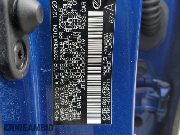 2021 Lexus UX with VIN JTHE9JBH0M2042519, listed as a Copart auction lot 84238734 with 0 mi miles and Non Repairable. Bid and sale history available at carsss.com. Image 14.