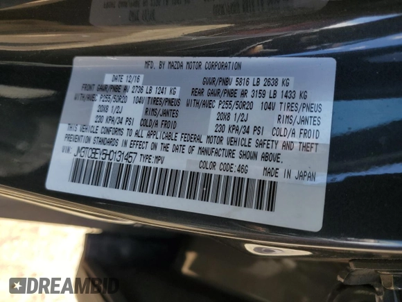 2017 Mazda CX-9 Signature с VIN JM3TCBEY5H0131457, выставлен на аукционе Copart как лот 48311055 с пробегом 117 771 миль миль и Списание • Salvage title. История ставок и продаж доступна на DreamBid. Изображение 13.