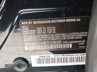 2014 BMW 6 Series 650i with VIN WBA6B2C58ED129026, listed as a IAAI auction lot 41825916 with 109,264 mi miles and . Bid and sale history available at carsss.com. Image 9.