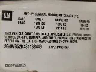 2003 Buick Regal LS with VIN 2G4WB52K431138449, listed as a Copart auction lot 70698054 with 189,145 mi miles and Salvage Title. Bid and sale history available at carsss.com. Image 12.