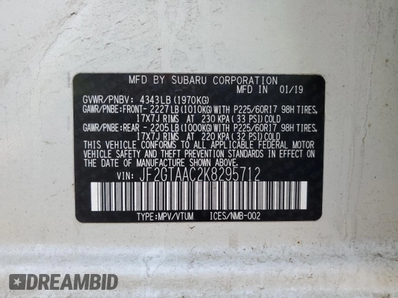 2019 Subaru Crosstrek with VIN JF2GTAAC2K8295712, listed as a Copart auction lot 48752735 with 49,079 mi miles and Salvage Title. Bid and sale history available at carsss.com. Image 13.