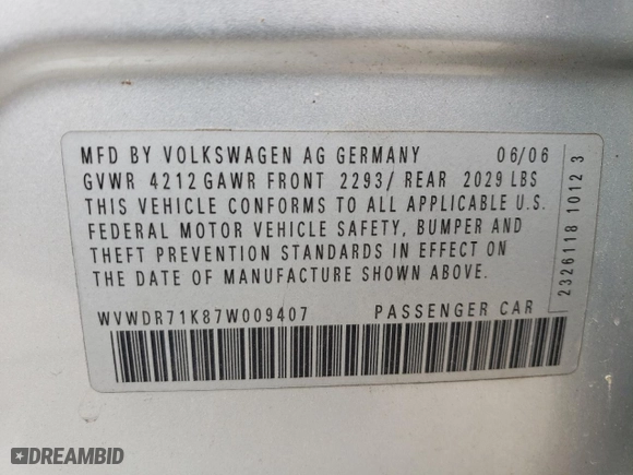 2007 Volkswagen Rabbit with VIN WVWDR71K87W009407, listed as a Copart auction lot 72890914 with 75,745 mi miles and Non Repairable. Bid and sale history available at carsss.com. Image 13.