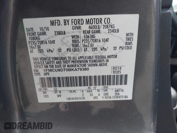 2011 Ford Escape XLT с VIN 1FMCU9D70BKA79380, выставлен на аукционе IAAI как лот 42468883 с пробегом 128 440 миль миль и . История ставок и продаж доступна на DreamBid. Изображение 9.