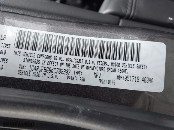 2019 Jeep Grand Cherokee Limited with VIN 1C4RJFBG8KC782907, listed as a IAAI auction lot 41476468 with 64,184 mi miles. Bid and sale history available at carsss.com. Image 9.