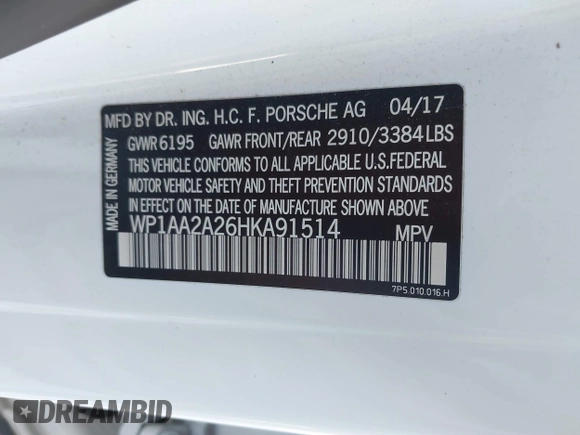 2017 Porsche Cayenne with VIN WP1AA2A26HKA91514, listed as a IAAI auction lot 41484197 with 110,212 mi miles. Bid and sale history available at carsss.com. Image 9.