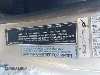 1985 Volkswagen Golf с VIN WVWCA0155FK017233, выставлен на аукционе IAAI как лот 41983386 с пробегом 209 428 миль миль и . История ставок и продаж доступна на DreamBid. Изображение 9.