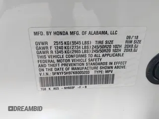 2019 Honda Pilot Touring 8-Passenger with VIN 5FNYF5H97KB005203, listed as a IAAI auction lot 41399930 with 47,267 mi miles and . Bid and sale history available at DreamBid. Image 9.