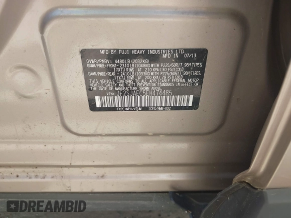 2014 Subaru Forester Premium with VIN JF2SJAEC5EH474485, listed as a IAAI auction lot 42568536 with 117,939 mi miles and . Bid and sale history available at DreamBid. Image 9.