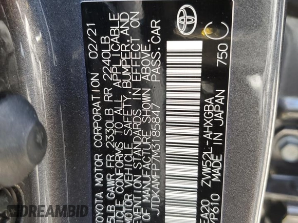 2021 Toyota Prius LE with VIN JTDKAMFP7M3185847, listed as a Copart auction lot 52897465 with 58,996 mi miles and Salvage Title. Bid and sale history available at DreamBid. Image 13.